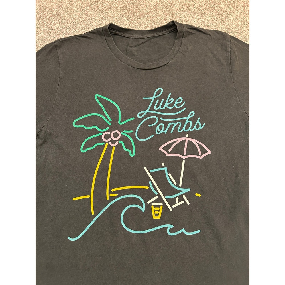 Luke Combs x Nicole T-Shirt Mens Medium Black Excellent Neon Beach Graphic Tee